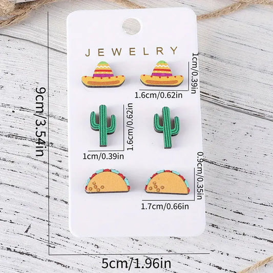 Conjunto de Aretes “Viva México” – 3 Pares de Madera