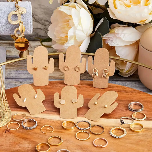 Pack de 100 Tarjetas para Aretes – Diseño de Cactus en Papel Kraft